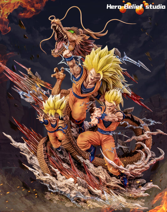 Dragon Ball Hero Belief Studio Goku x Gohan x Goten Dragon Fist Resin Statue [CHINA STOCK]