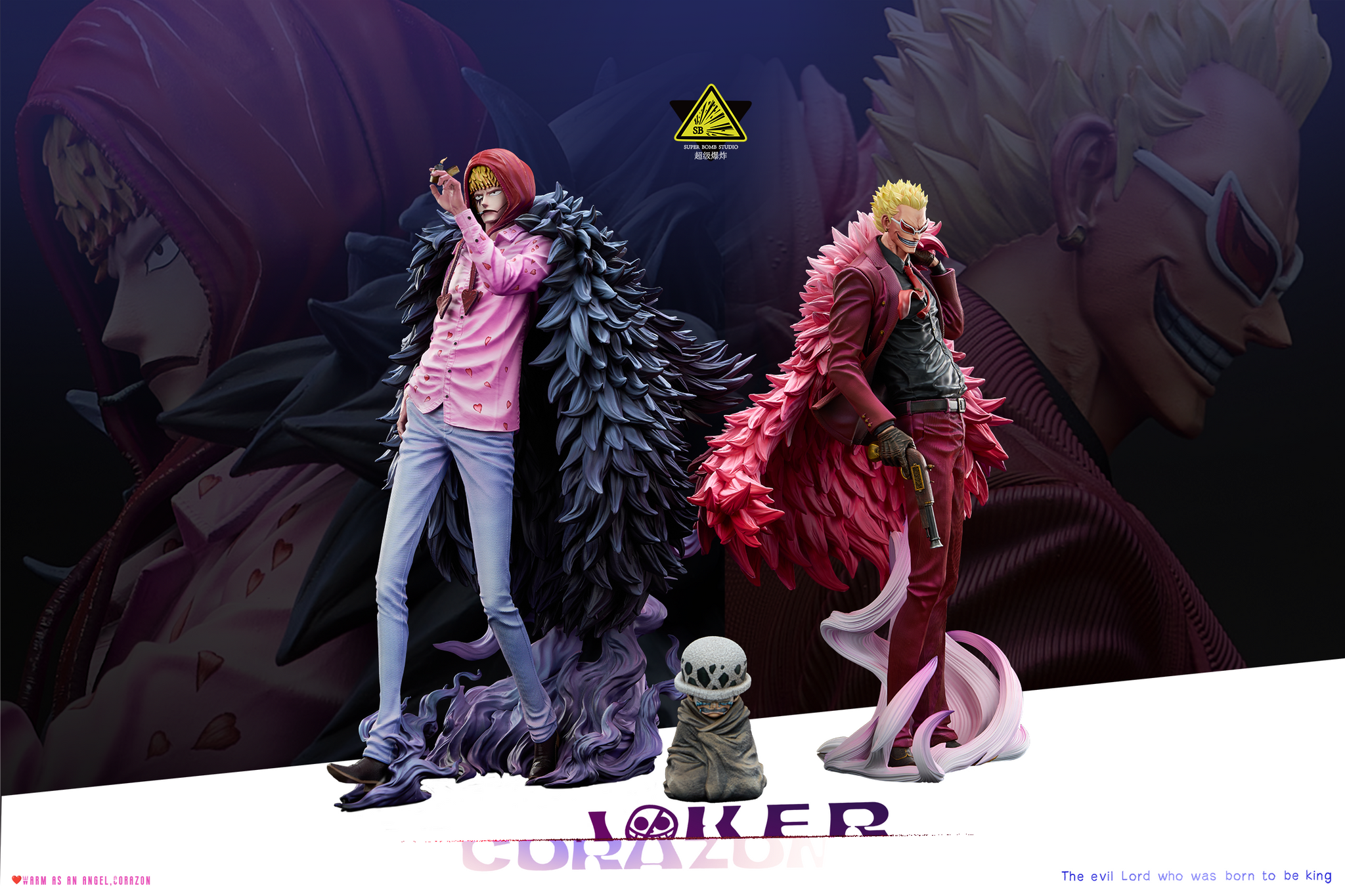 One Piece Super Bomb Studio Corazon x Doflamingo x Child Trafalgar D Water Law Resin Statue [PRE-ORDER]