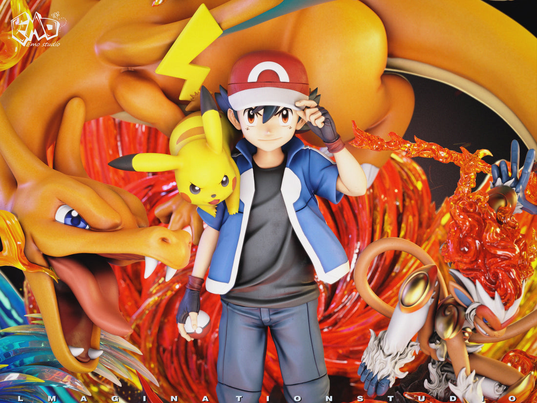 Pokemon EMO Studio Ash Ketchum Team Resin Statue